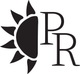 Black logo with sun-like design and 'PR' letters on a white background